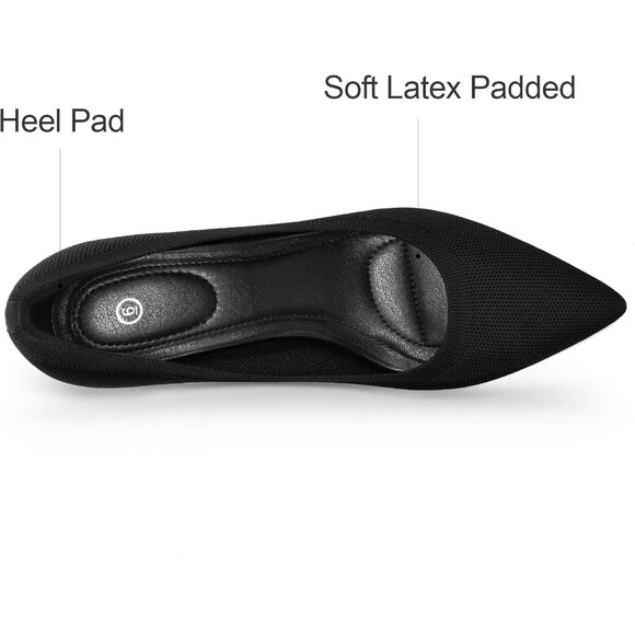 Women's Black Knitting Pumps 2 inch Kitten Heel Pointed Toe Low Heel Dress Shoes - Picture 2 of 7